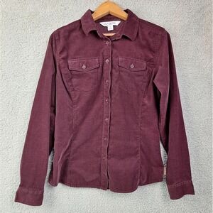 Guide Series Shirt Womens Small Burgundy Corduroy 100% Cotton Outdoor Western
